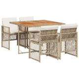 Set mobilier de gradina cu perne, 5 piese, bej, poliratan