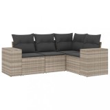 Set canapea de gradina cu perne, 4 piese, gri deschis poliratan