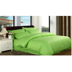 Lenjerie de pat pentru o persoana cu husa de perna dreptunghiulara, Elegance, damasc, dunga 1 cm 130 g/mp, Verde, bumbac 100%