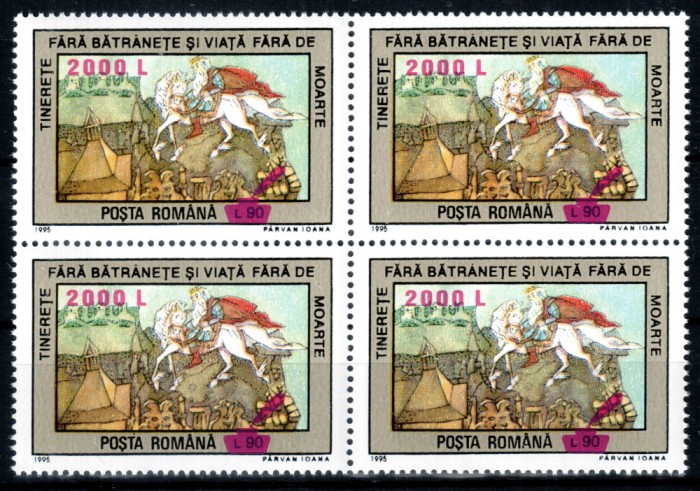 Romania 2000, LP 1530, Basme 1995 - supratipar &quot;calimara cu pana&quot;, bloc 4, MNH!