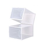 Set 3 cutii depozitare incaltaminte, transparente, gauri pentru aerisire, usa si maner