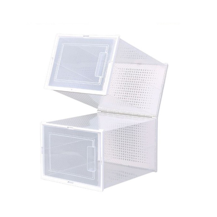 Set 3 cutii depozitare incaltaminte, transparente, gauri pentru aerisire, usa si maner