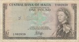 Bancnotă Malta 1 Pound 1967, Central Bank of Malta, seria A/8 892859