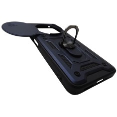 Husa spate TPU negru si policarbonat bleumarin, inel si protectie camera, pentru Xiaomi Redmi 14C 4G, Poco C75 4G/5G