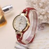 Ceas Dama Elegant Geneva Quartz, Curea Piele Ecologica Rosie, Carcasa Aurie, Cadran Alb, 36mm
