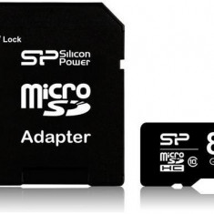 Card de memorie Silicon Power microSDHC, 8 GB, Clasa 10 + Adaptor