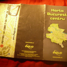 Harta centrului Bucurestiului , cu reclama Evolio , dim.= 21x30cm- Pliant