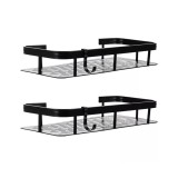 Etajera pentru baie, 2 rafturi, sarcina maxima 10 kg, aluminiu, 30x13x4.7 cm, negru