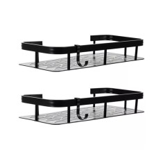 Etajera pentru baie, 2 rafturi, sarcina maxima 10 kg, aluminiu, 30x13x4.7 cm, negru