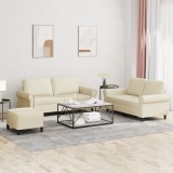 vidaXL Set de canapele cu perne, 3 piese, crem, piele ecologică