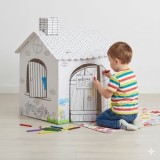 Casuta 3D din carton pentru colorat, cu 5 markere si decoratiuni, 53x43x69cm, CMCLASS