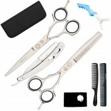 Set foarfece coafura WOLF filat dreptaci 55 husa brici piepteni clema coafura offset tuns par salon linia Classic