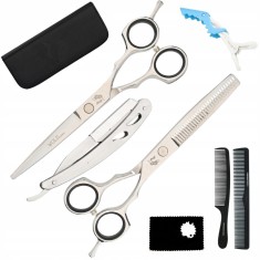 Set foarfece coafura WOLF filat dreptaci 55 husa brici piepteni clema coafura offset tuns par salon linia Classic