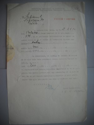 HOPCT DOCUMENT VECHI 324 MINISTERUL INDUSTRIEI COMERT EXTERIOR /BUCURESTI 1936 foto