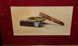 Lili Pancu - Natura Statica cu Trabuc, Guasa pe Hartie, 10.7x19.2 cm, Certificat Autenticitate