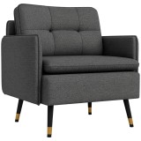 HOMCOM Fotoliu scandinav cu spătar capitonat cu trecere &icirc;n material 76 x 68 x 80 cm gri și picioare din metal negru și auriu | Aosom Romania