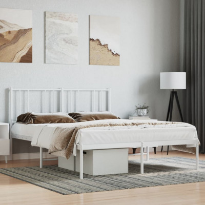 vidaXL Cadru de pat metalic cu tăblie, alb, 120x200 cm foto