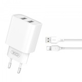 Incarcator Retea Cu Cablu Lightning XO Design CE02C, 10.5W, 2.1A, 2 x USB-A, Alb, Apple