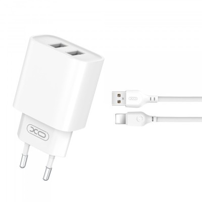 Incarcator Retea Cu Cablu Lightning XO Design CE02C, 10.5W, 2.1A, 2 x USB-A, Alb foto