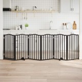 vidaXL Poartă c&acirc;ini pliabilă cu ușă 6 panouri negru, 300 cm, lemn plop