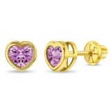 Cercei din Aur 14K pentru Copii &ndash; Inimioara cu Piatra CZ, inchidere cu Filet si Protectie