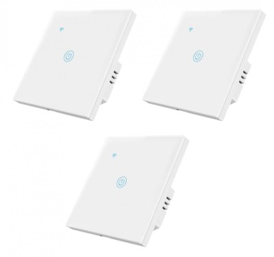 Set 3 Intrerupatoare inteligente simple cu touch Brius&amp;trade;, Wi-Fi, nul, sticla securizata, LED noapte/zi, Tuya, Life Smart, compatibil Amazon Alexa/Googl foto