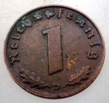 B.125 GERMANIA 1 REICHSPFENNIG 1939 D, Europa, Bronz
