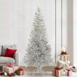 vidaXL Brad de Crăciun cu 300 LED cu suport Argintiu 240 cm PET 3396696