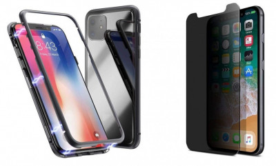 Husa Apple iPhone 11 PRO MAX Magnetica,spate din sticla securizata+folie privacy foto