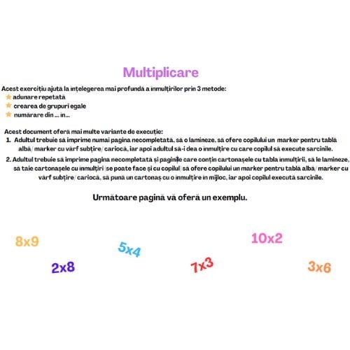 Inmultiri cu cartonase de decupat