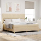 Cumpara ieftin Pat cu arcuri cu saltea Crem 200 x 200 cm țesătură