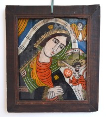 &quot;Maica Domnului Indurerata&quot; icoana pe sticla de Scheii Brasovului sfarsit de secol XIX