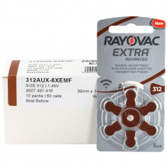 Baterii Rayovac Extra 312 PR41 Zinc-Aer 1.45V Pentru Aparate Auditive Set 60 Baterii foto