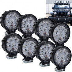 Set 8 x Proiectoare LED Auto Offroad 27W 12V-24V, 1980 Lumeni Rotund