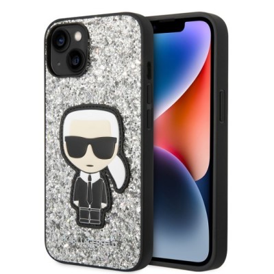 Husa pentru iPhone 15 / iPhone 14 / iPhone 13 - Karl Lagerfeld Hardcase Glitter (KLHCP14SGFKPG) - Silver Flakes Ikonik foto