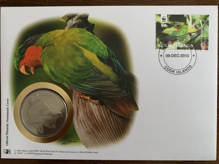 cook - pasari - papagal - FDC cu medalie, fauna wwf