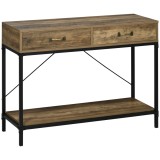 Masă Consolă Vintage HOMCOM din Metal și Lemn, Design Elegant cu 2 Sertare și Raft, Maro, pentru Living, Sufragerie | Aosom Romania