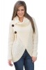 Pulover Dama Tricotat Alb Guler Lat Petrecut cu Nasturi BL1002-2 M/XL Poliester