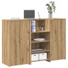 vidaXL Birou Receptie Stejar Artisan 155x50x103.5cm, Dulap Depozitare, Birou Calculator, Maro