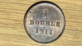 Guernsey - moneda de colectie exotica bronz - 1 double 1911 XF+ - rara, 67k ex!