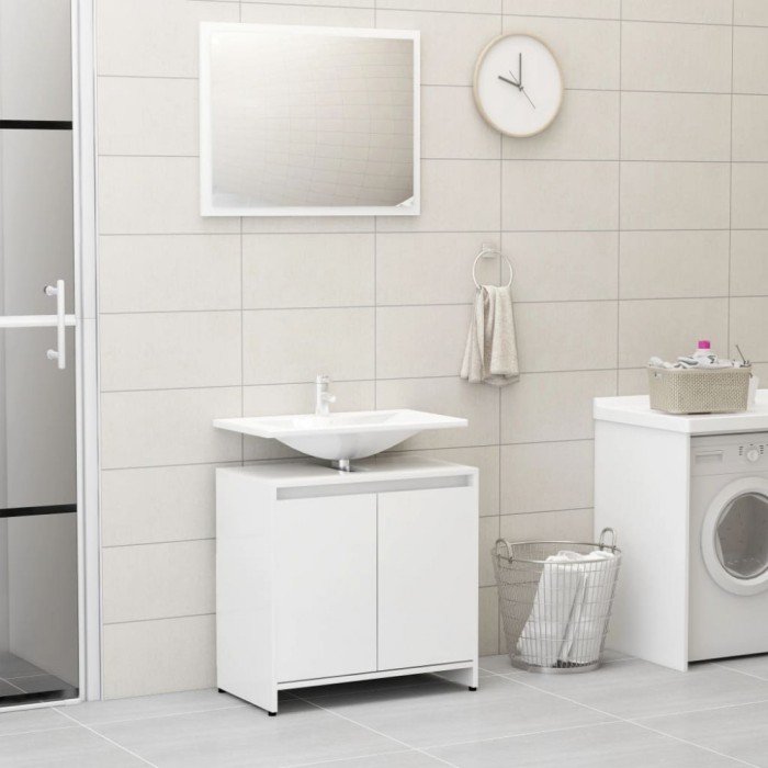 Gossi set mobilier de baie, alb extralucios, lemn prelucrat