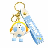 Breloc Chei, Flippy, Model Minge de Fotbal cu Casti, Cupa Mondiala, Accesoriu Pentru Chei si Rucsac, Material Acril, 50 g, Albastru Deschis