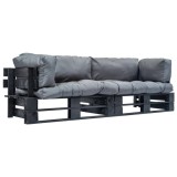 Set canapea grădină paleți cu perne gri, 2 piese, lemn de pin