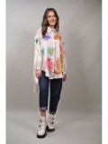 CAMASA LUNGA SATINATA CU IMPRIMEU MULTICOLOR CU TIGRU AZURA Bej TALIE UNICA, Albastru