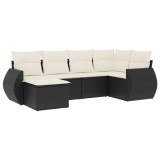 Set mobilier de gradina cu perne, 6 piese, negru, poliratan