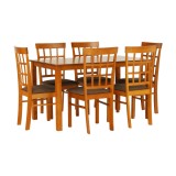 Cumpara ieftin Set masa si 6 scaune maro cires Grid 135x80x74 cm