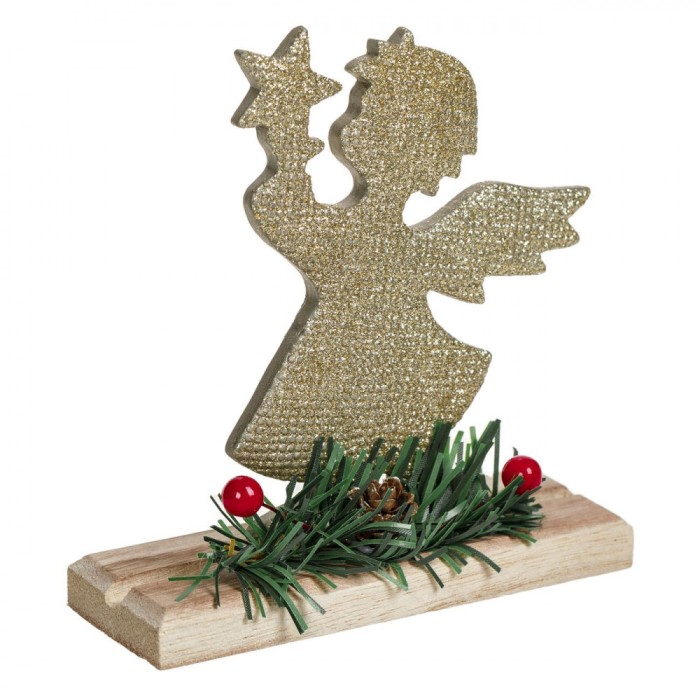 Decorațiune Crăciun Metalică, Ingeraș, Glitter Auriu, 14cm