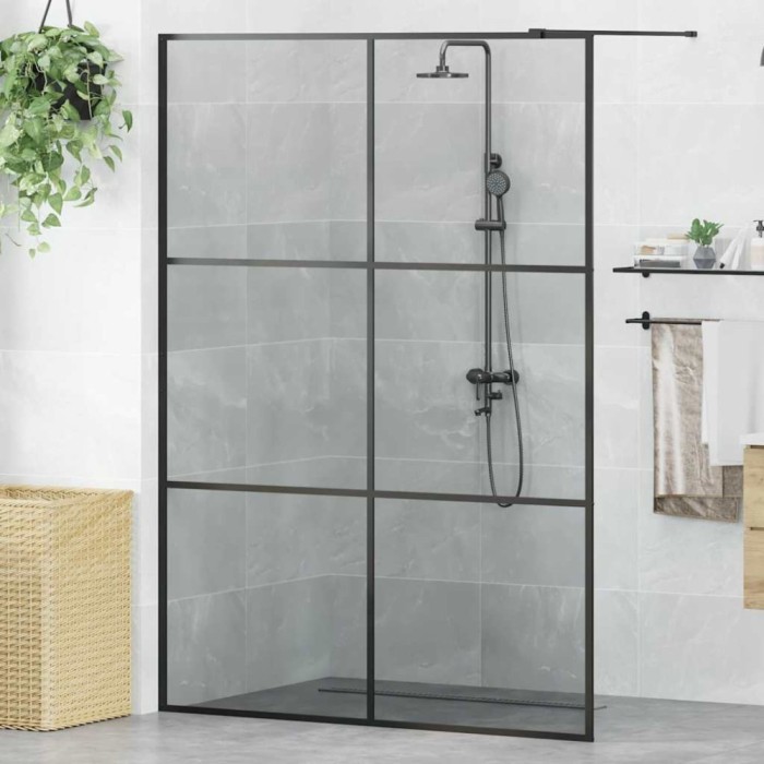 Zid de dus walk-in Negru 140 x 195 cm sticla securizata