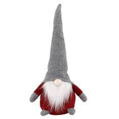 Ornament de craciun spiridus, caciula gri, flippy, material textil, 40 cm, rosu
