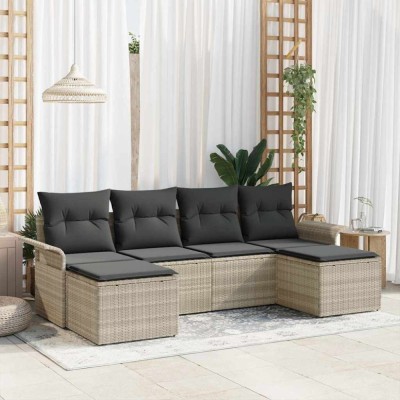 vidaXL Set de canapele pentru grădină 6 pcs Gri deschis Rattan poli 3345472 foto